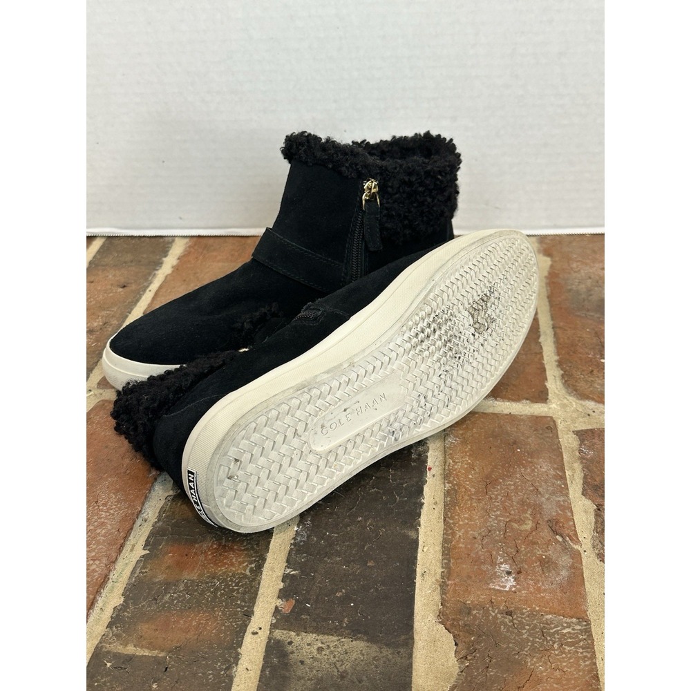 Cole Haan NANTUCKET Cozy Ankle Suede Boots H2O Black Faux-Shearling Trim Wm Sz 8 - Picture 7 of 7